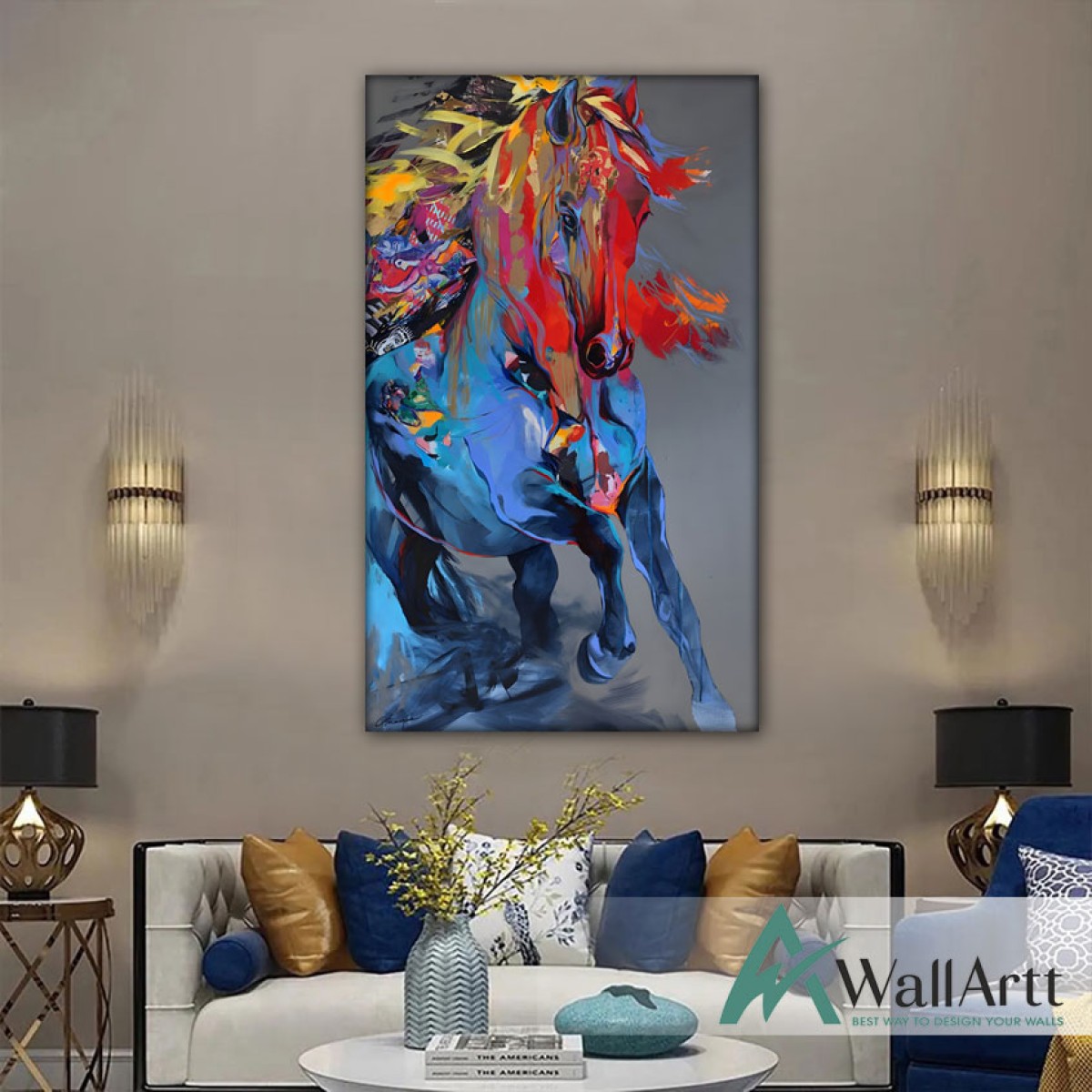 Abstract Blue Horse Textured Partial Oil Painting - Wall Art